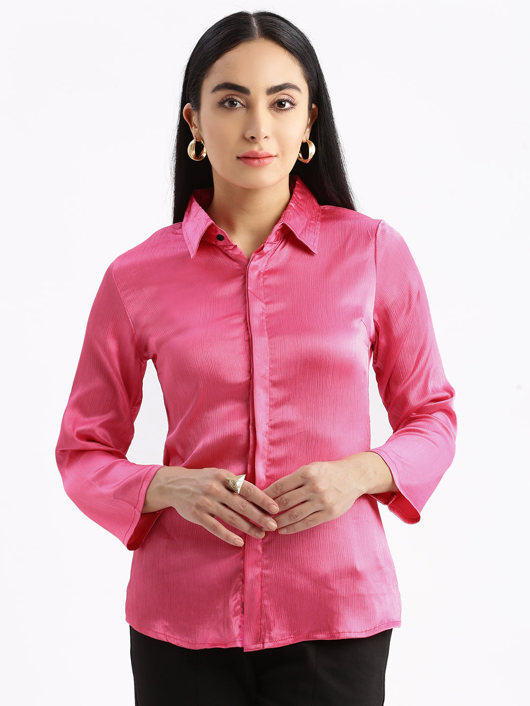 Women Solid Pink Slim Fit Shirt