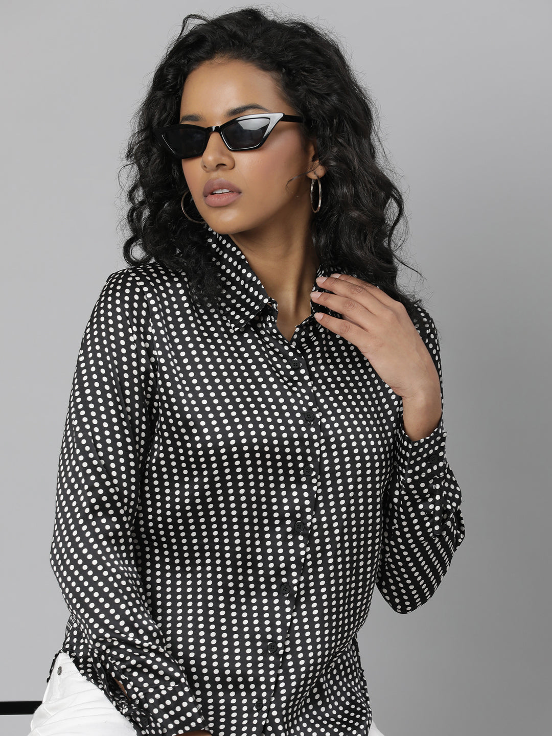 Women Black Polka Dots Shirt