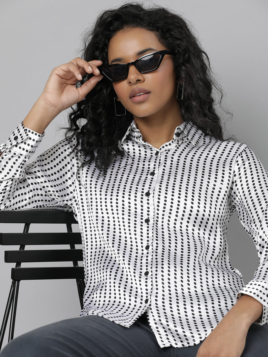 Women White Polka Dots Shirt