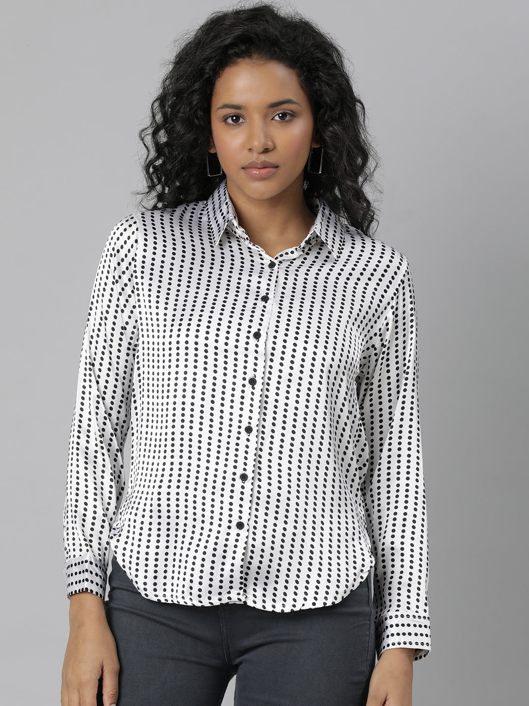 Women White Polka Dots Shirt