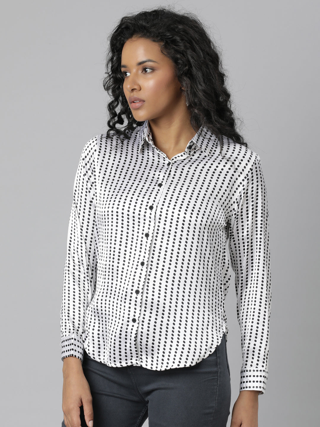 Women White Polka Dots Shirt