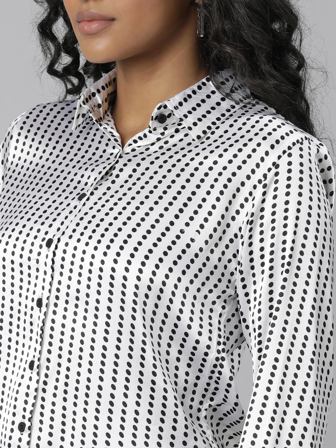 Women White Polka Dots Shirt