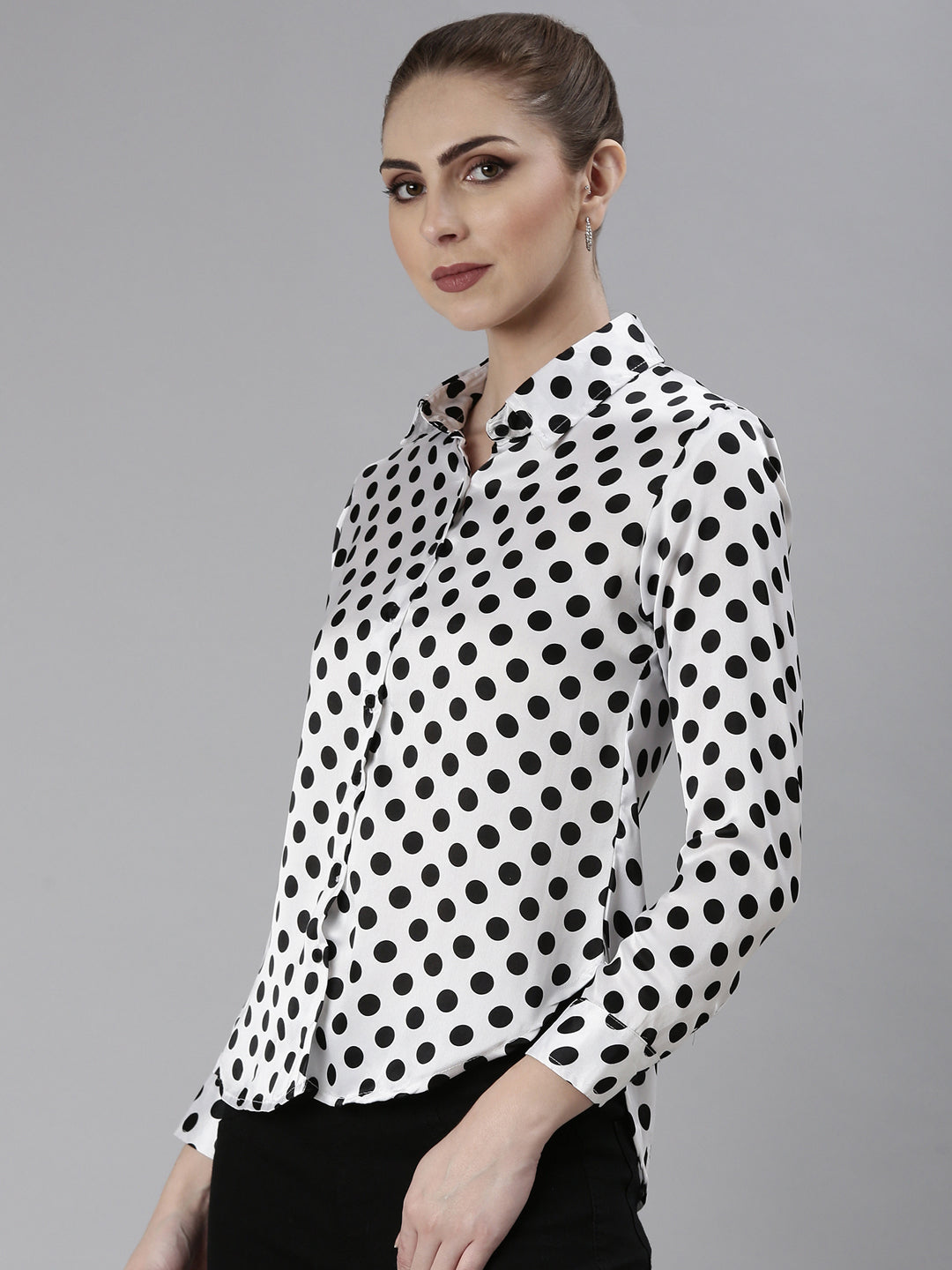 Women White Polka Dots Shirt