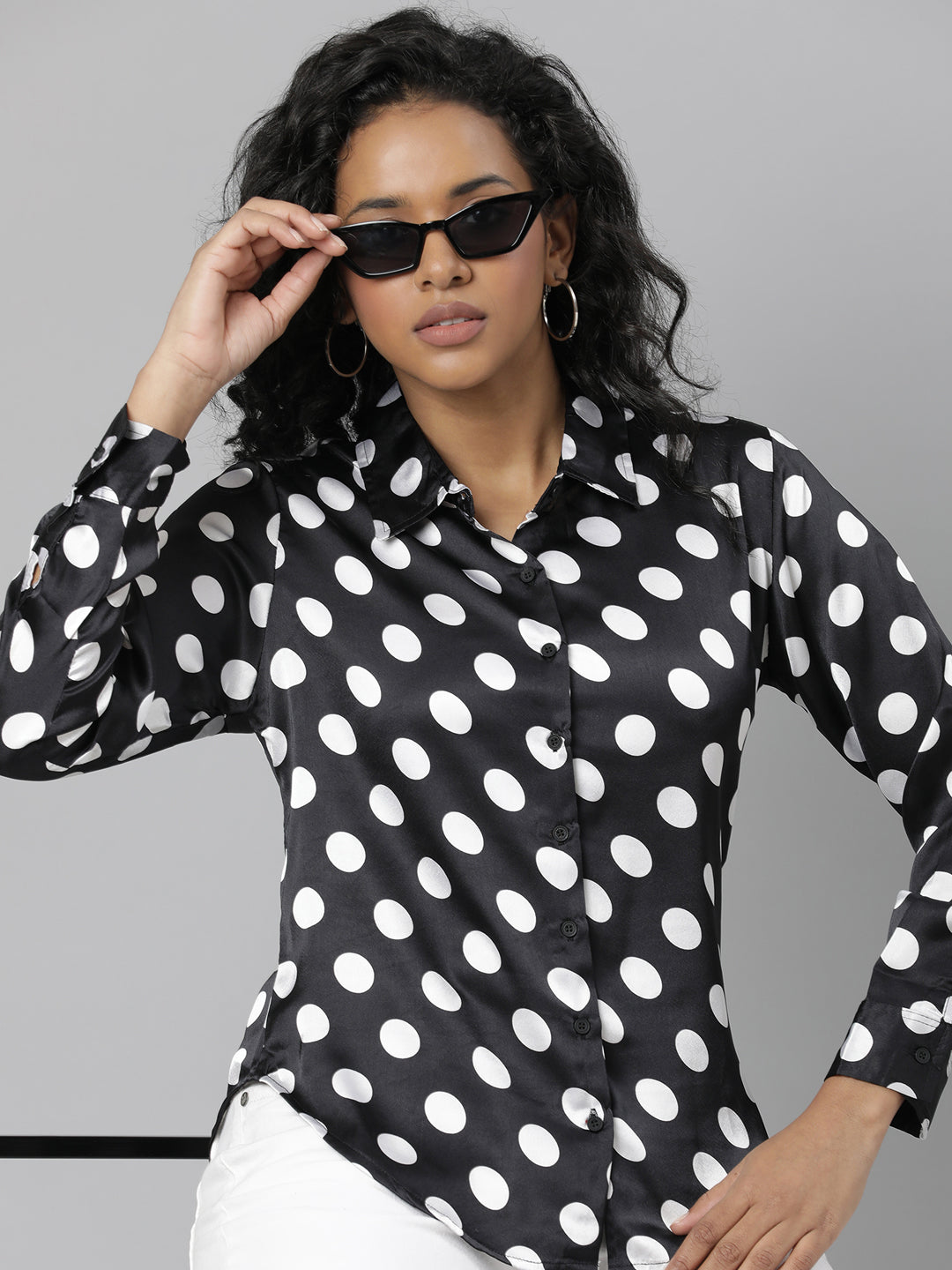 Women Black Polka Dots Shirt