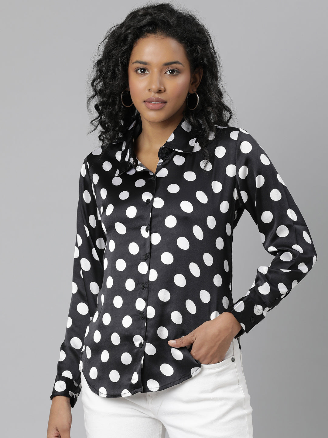 Women Black Polka Dots Shirt