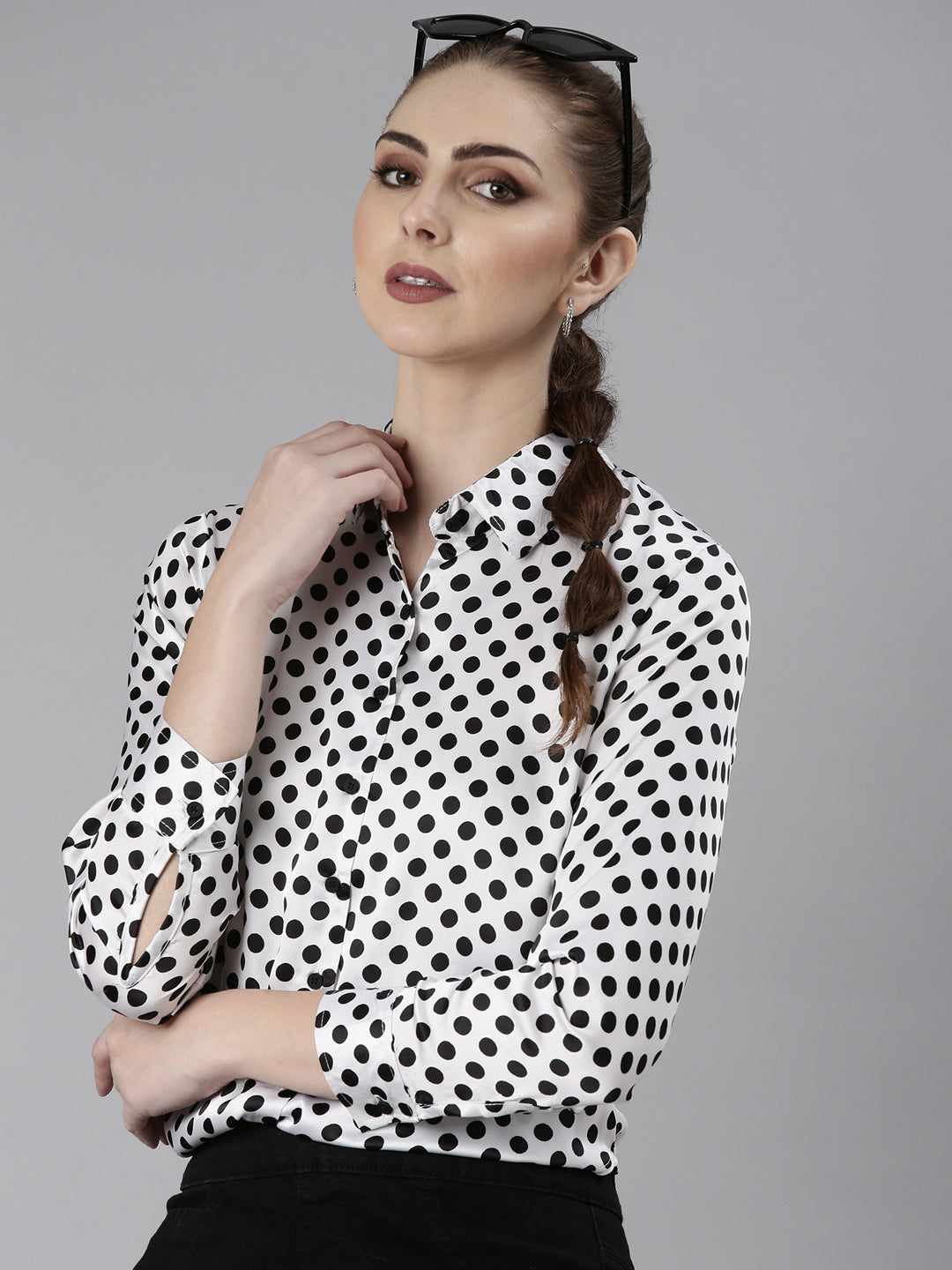 Women White Polka Dots Shirt