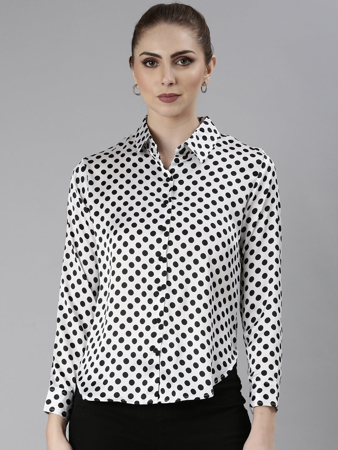 Women White Polka Dots Shirt