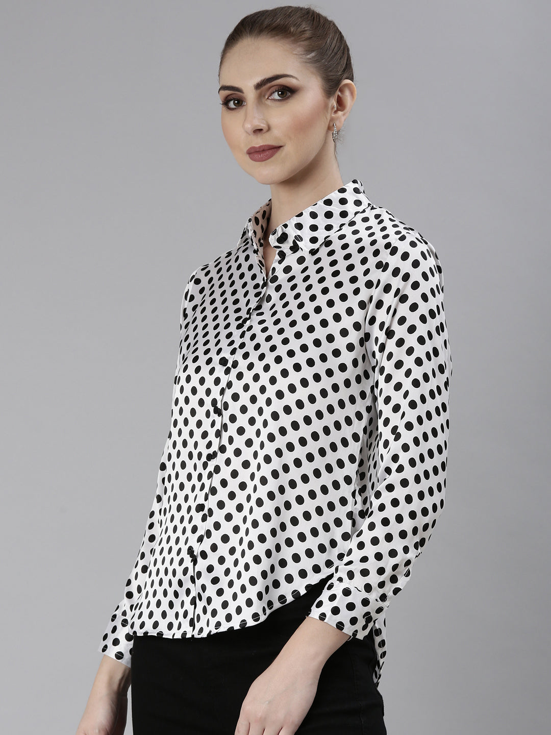 Women White Polka Dots Shirt