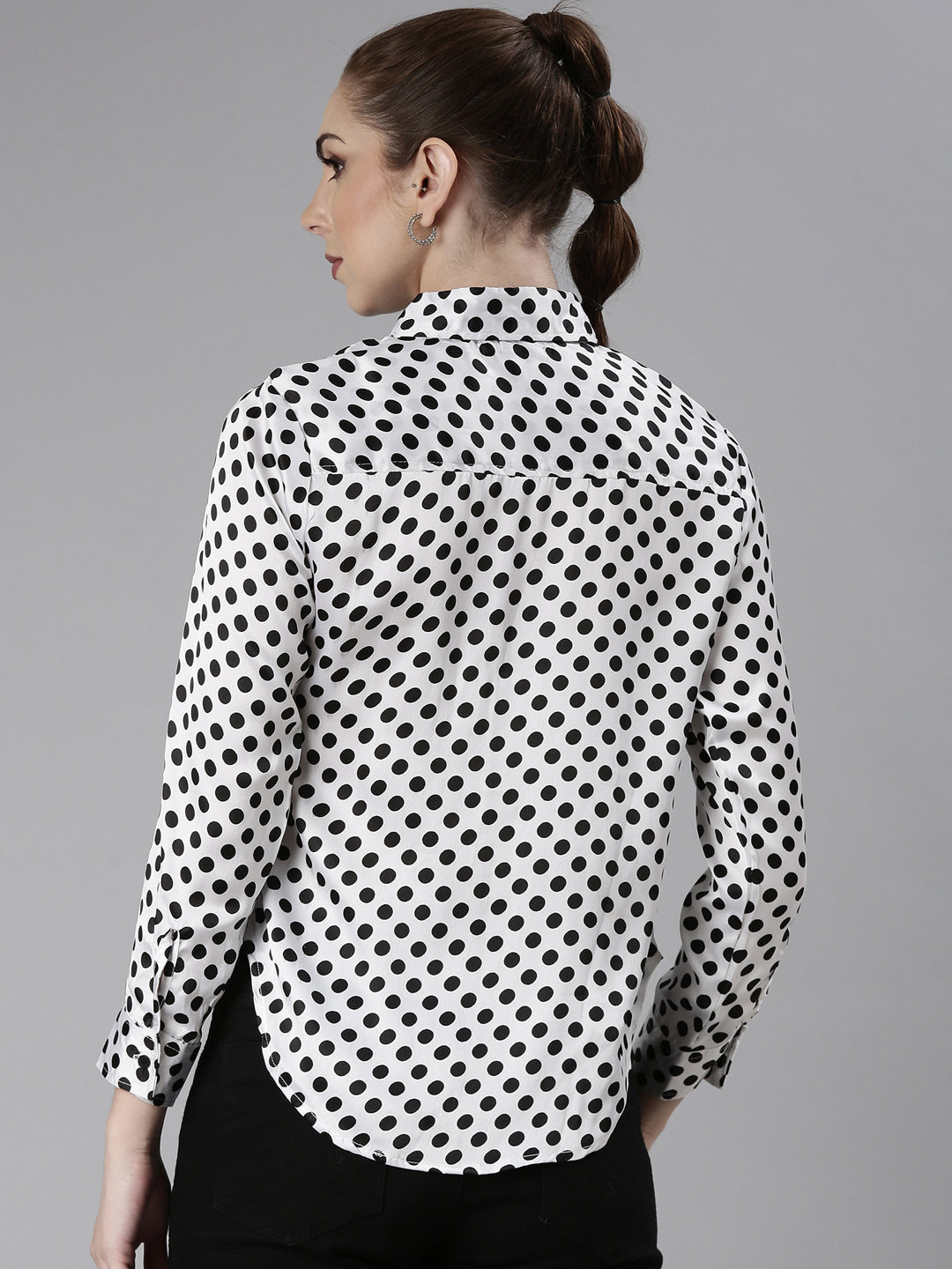 Women White Polka Dots Shirt