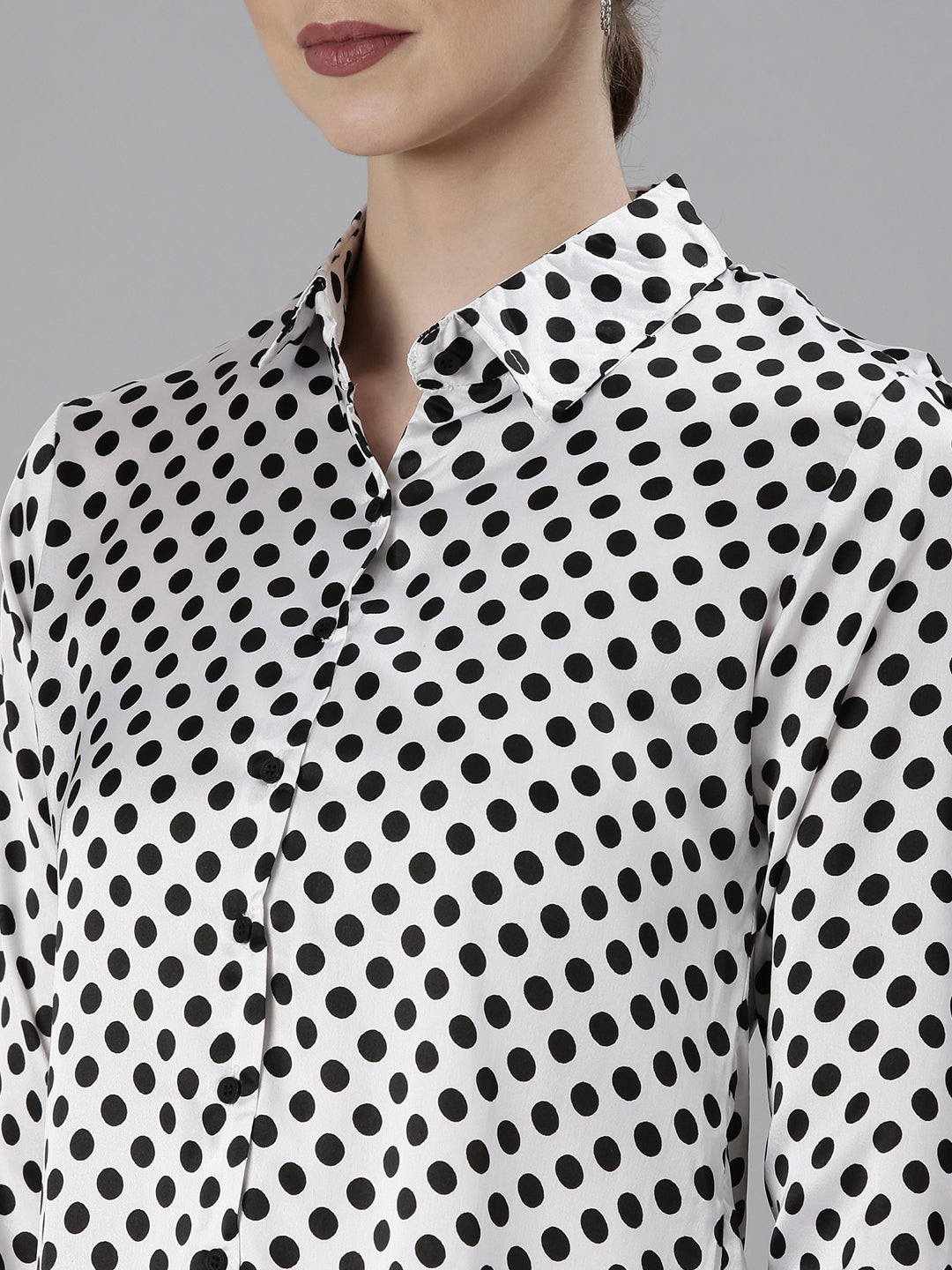 Women White Polka Dots Shirt