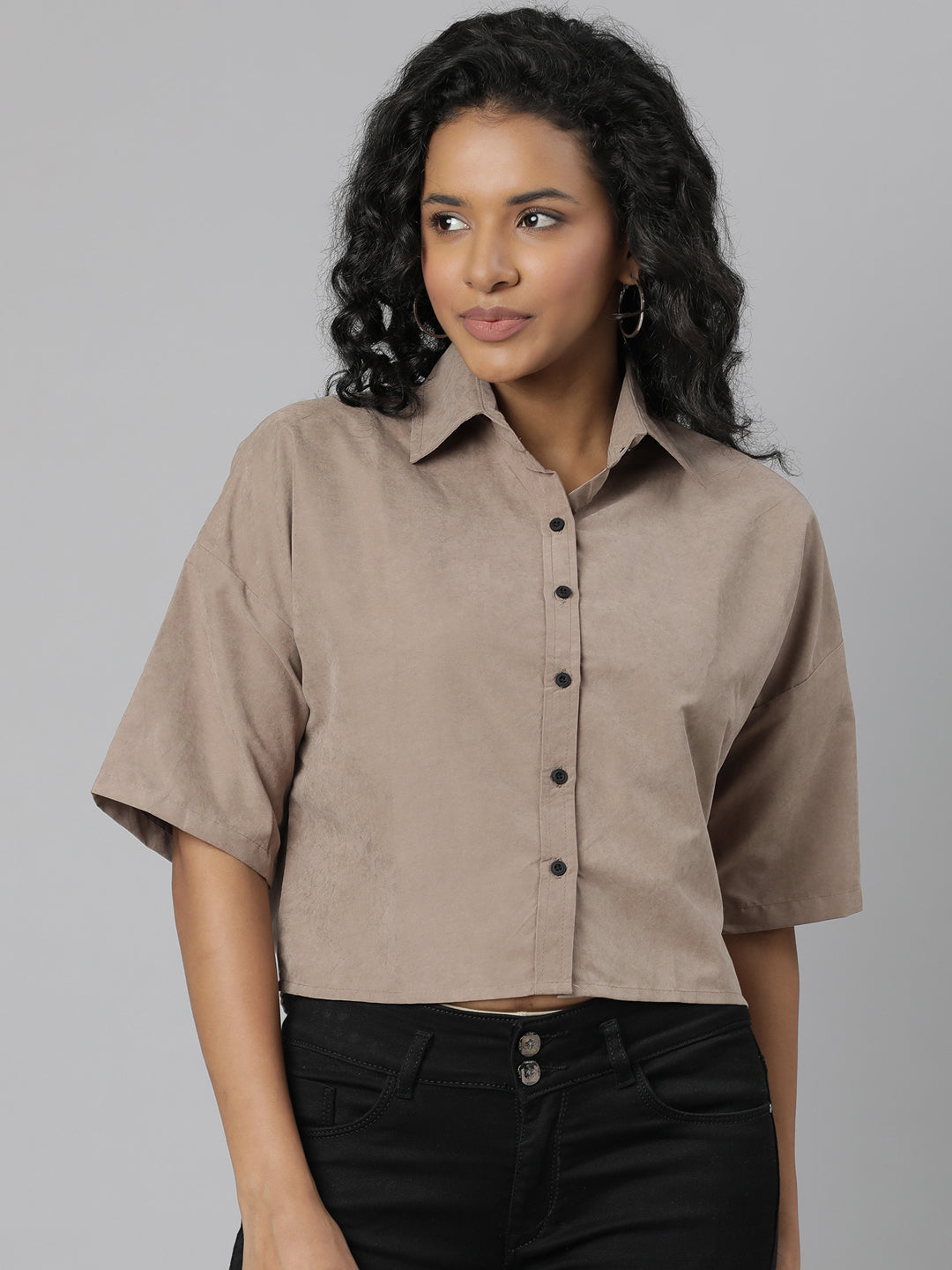 Women Beige Solid Shirt