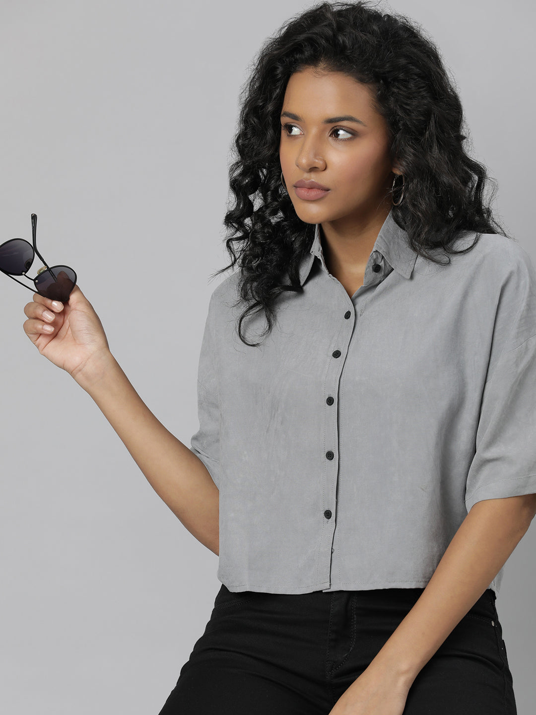 Women Grey Solid Shirt