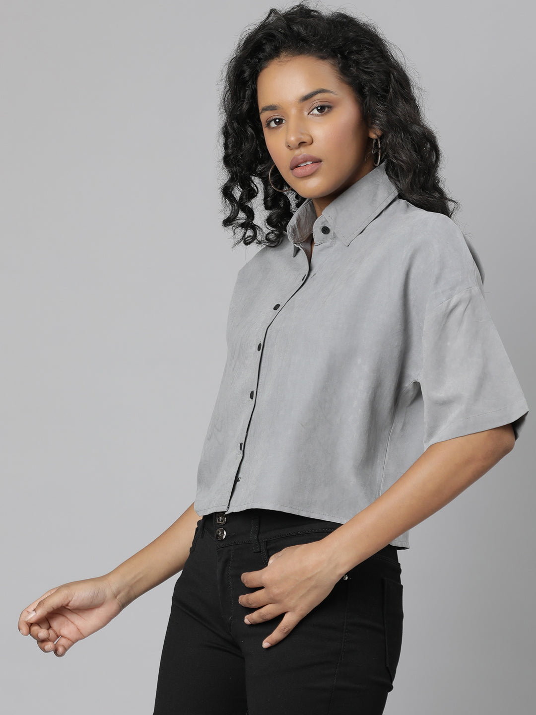 Women Grey Solid Shirt