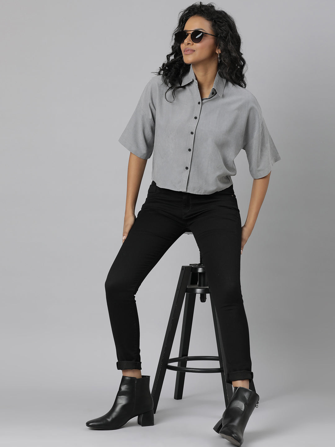 Women Grey Solid Shirt