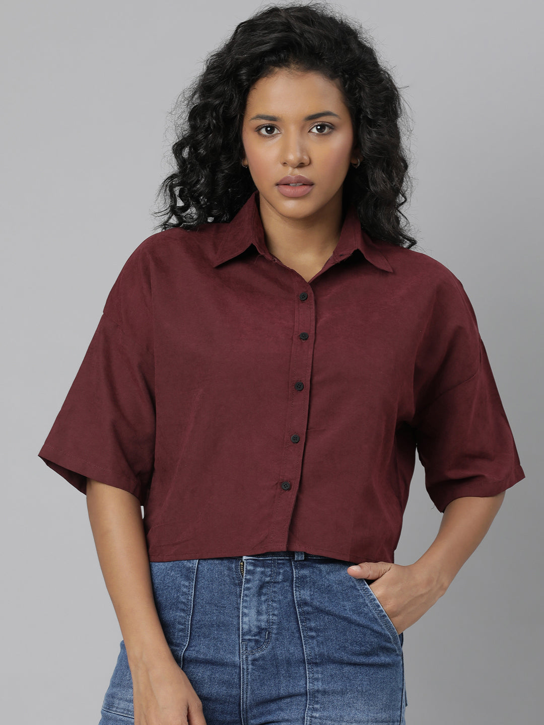 Women Maroon Solid Shirt