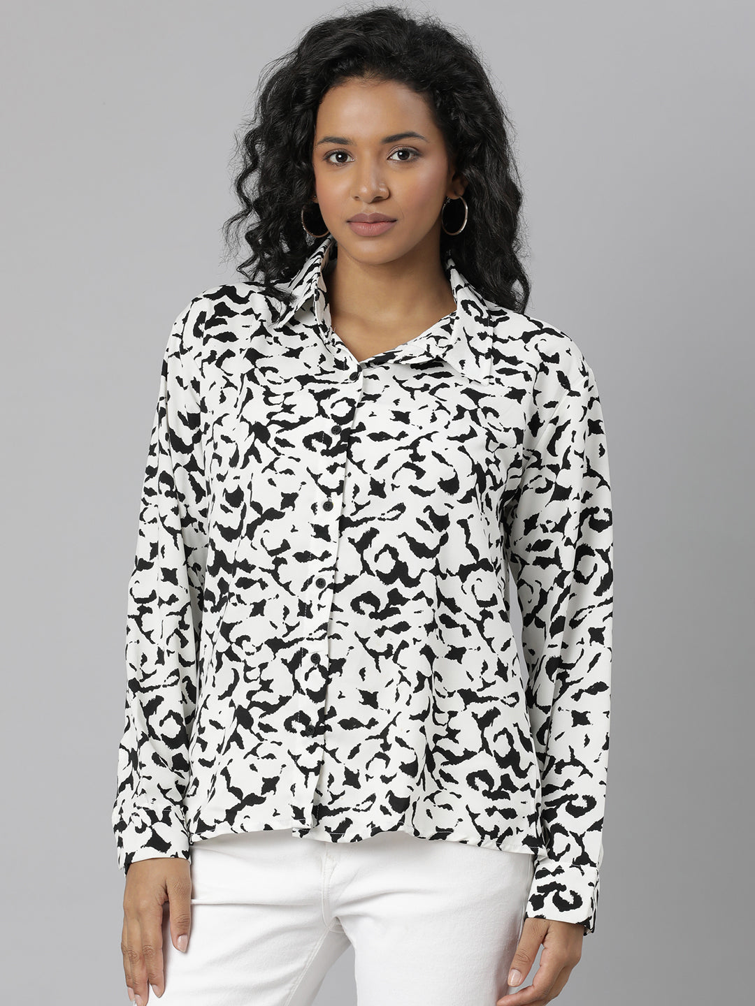 Women White Abstract Shirt