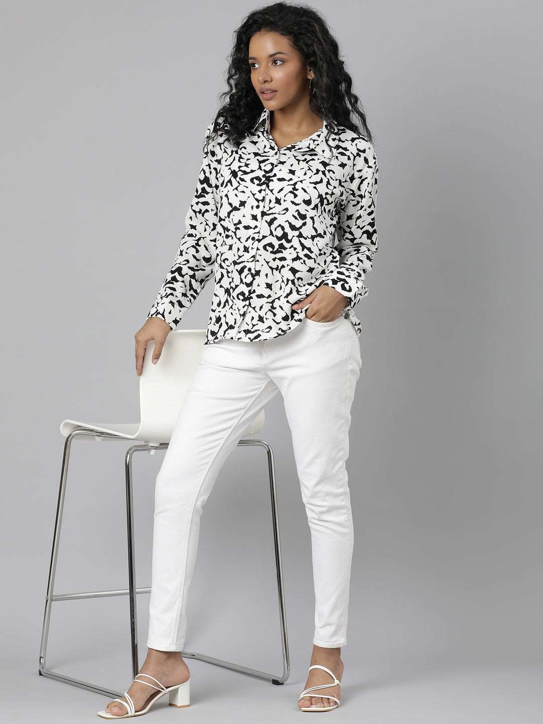 Women White Abstract Shirt