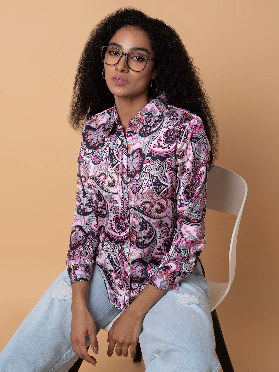 Women Ethnic Motifs Pink Slim Fit Shirt