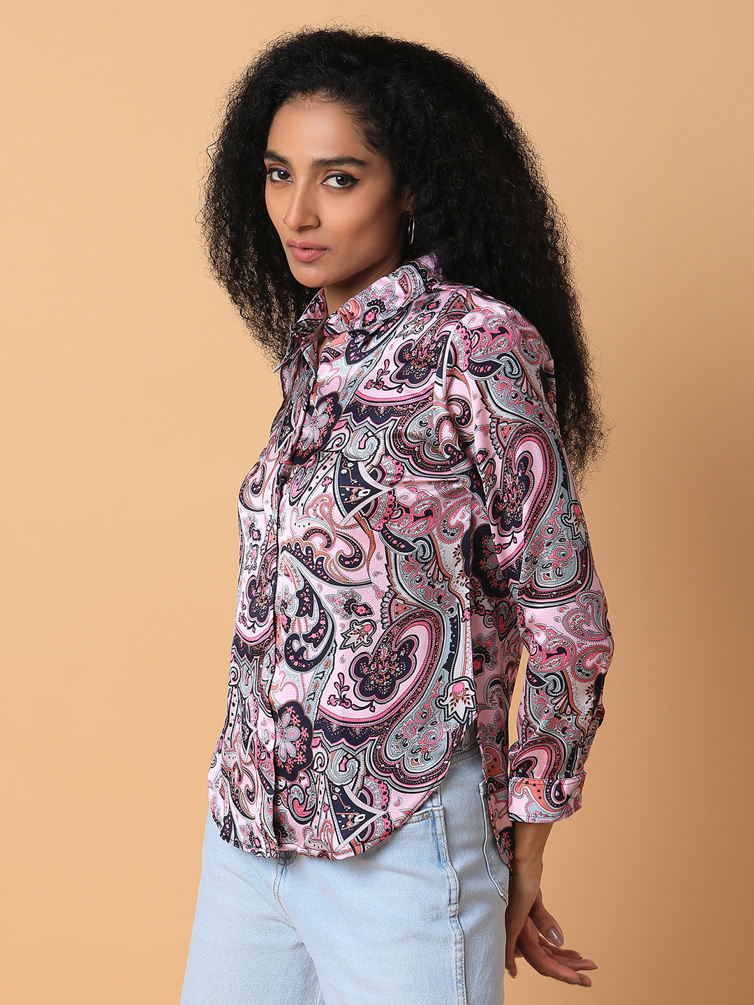 Women Ethnic Motifs Pink Slim Fit Shirt