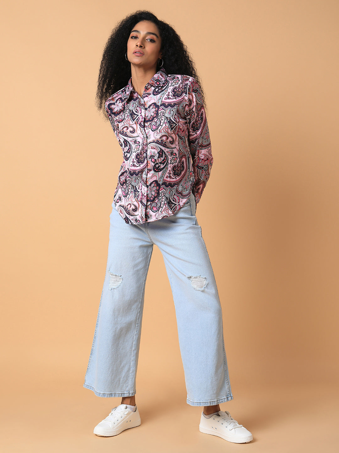 Women Ethnic Motifs Pink Slim Fit Shirt