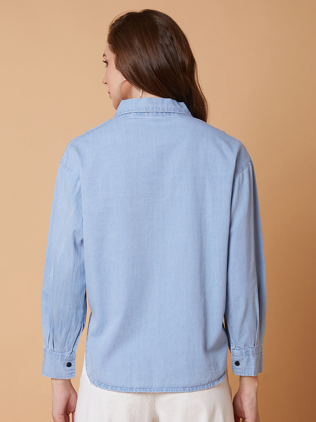 Women Solid Blue Oversized Slim Fit Shirt