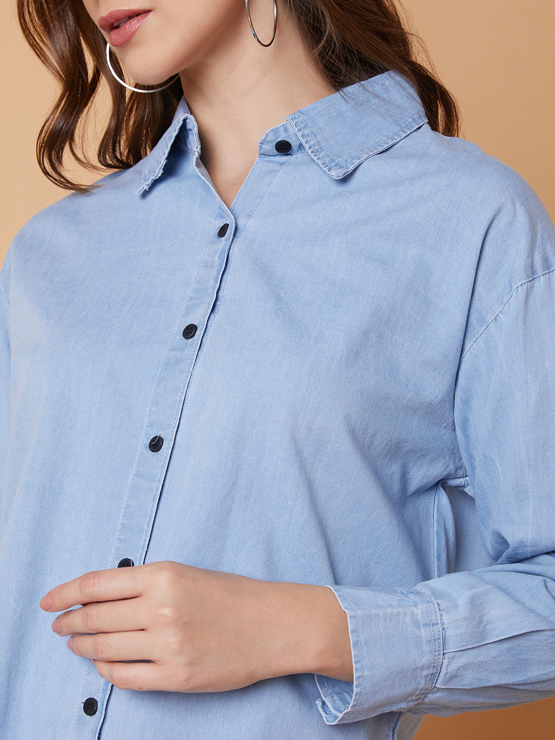 Women Solid Blue Oversized Slim Fit Shirt