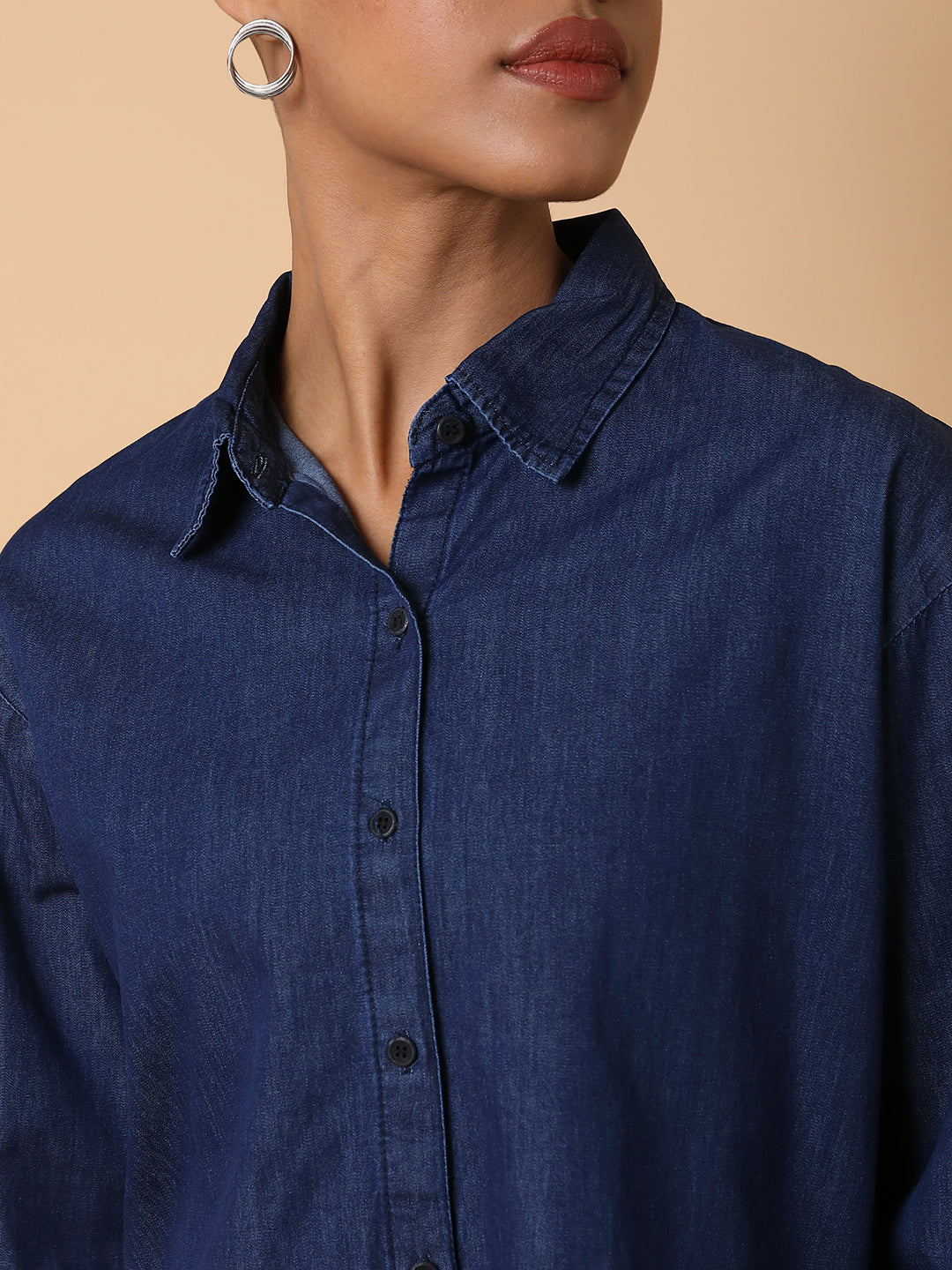 Women Solid Navy Blue Shirt