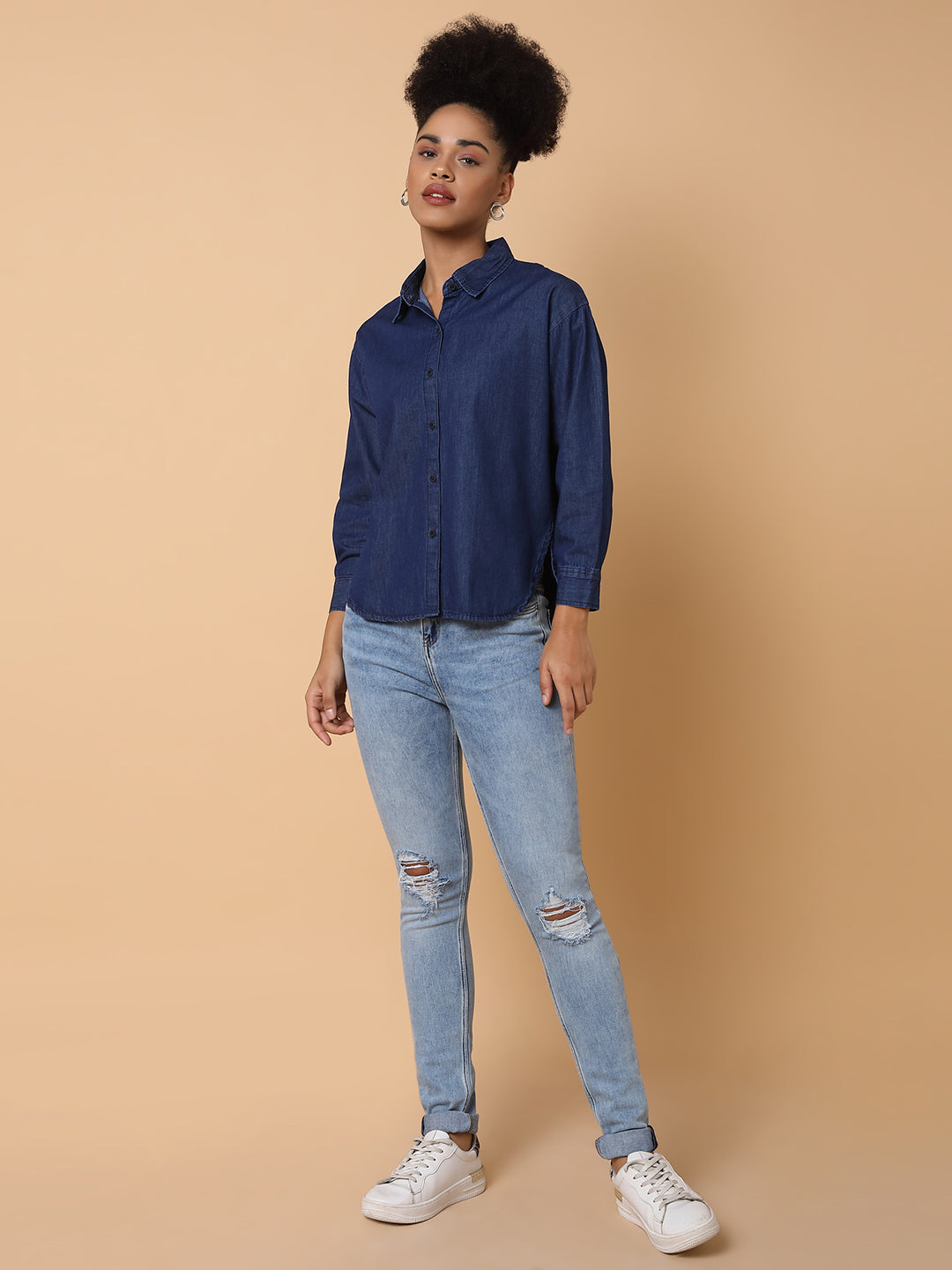 Women Solid Navy Blue Shirt