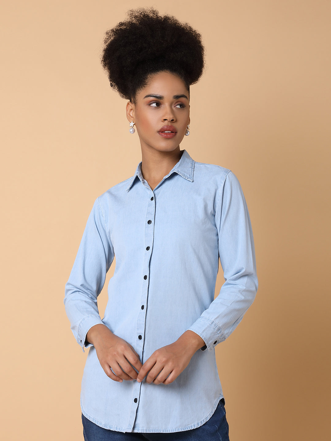 Women Solid Blue Shirt