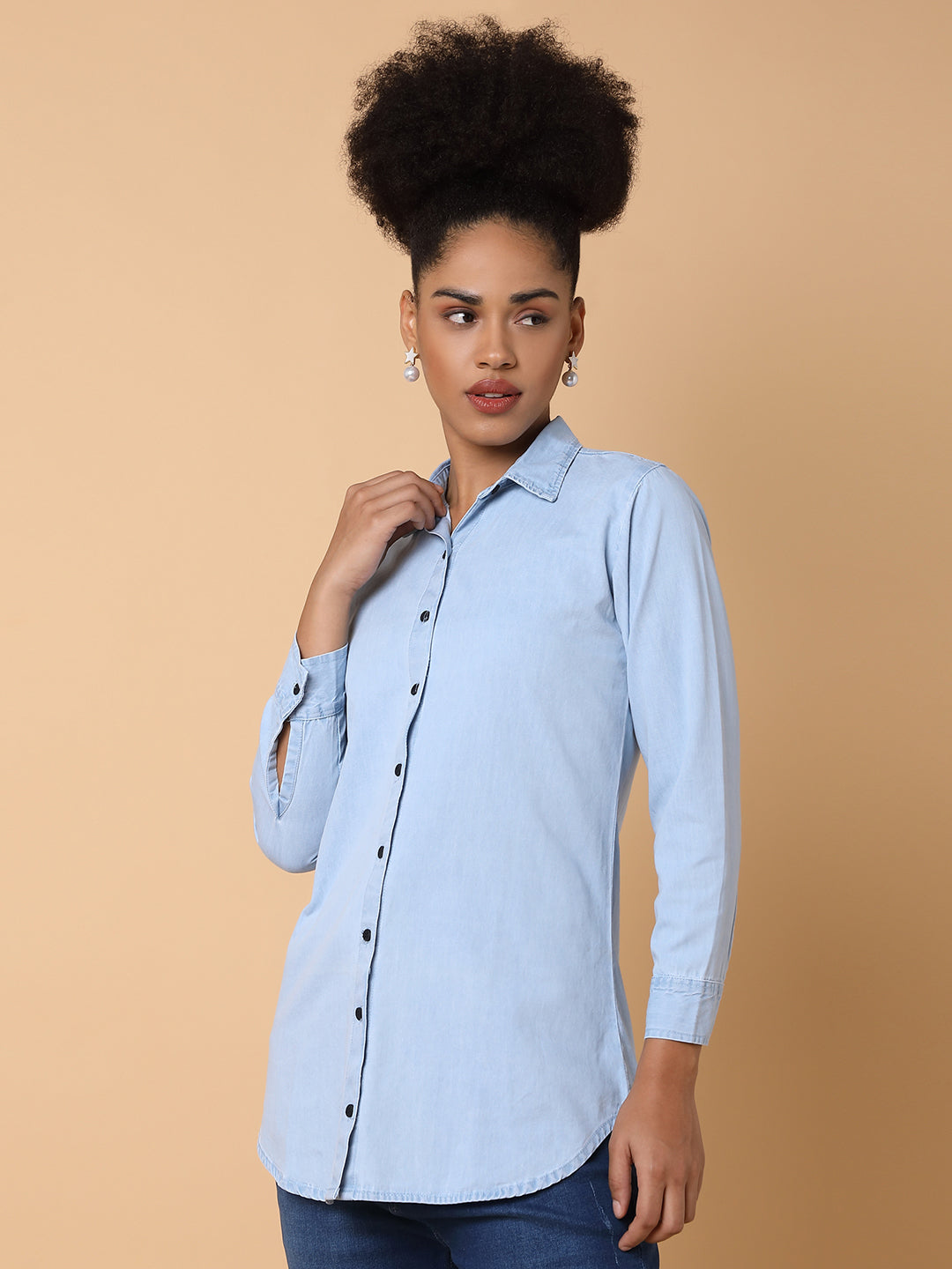 Women Solid Blue Shirt