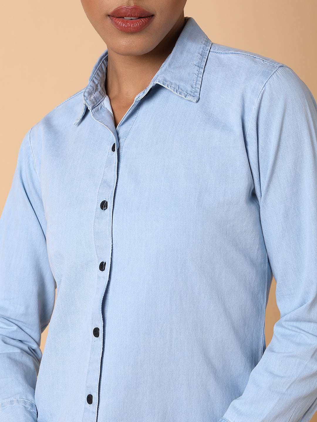 Women Solid Blue Shirt