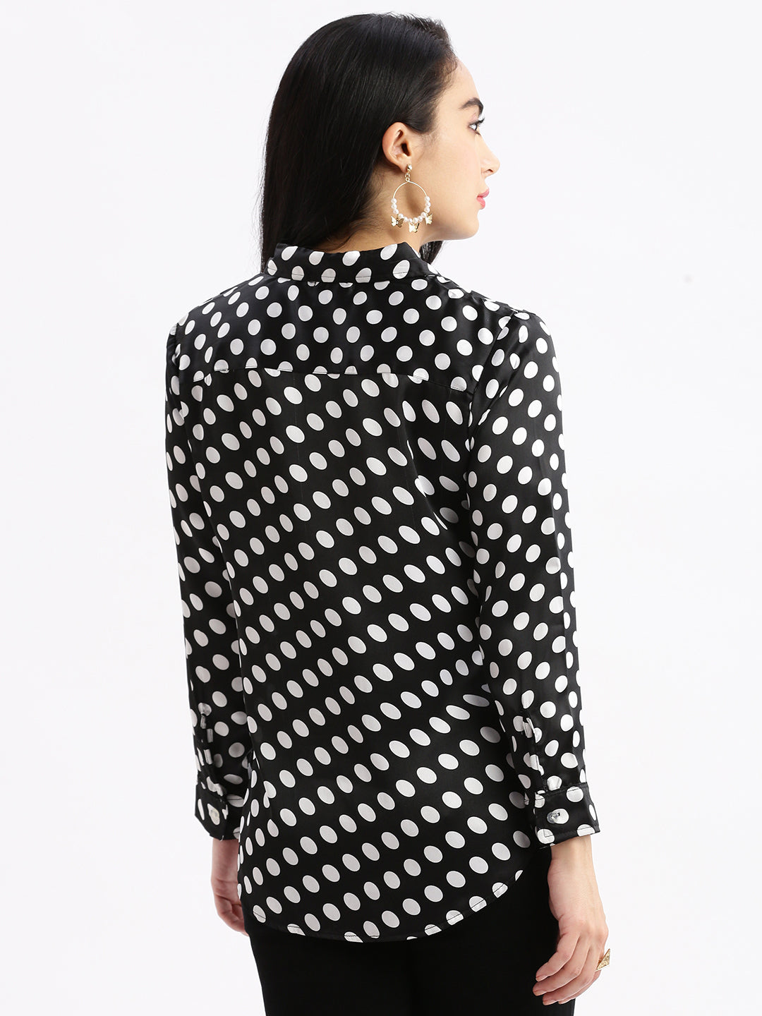 Women Polka Dots Black Slim Fit Shirt