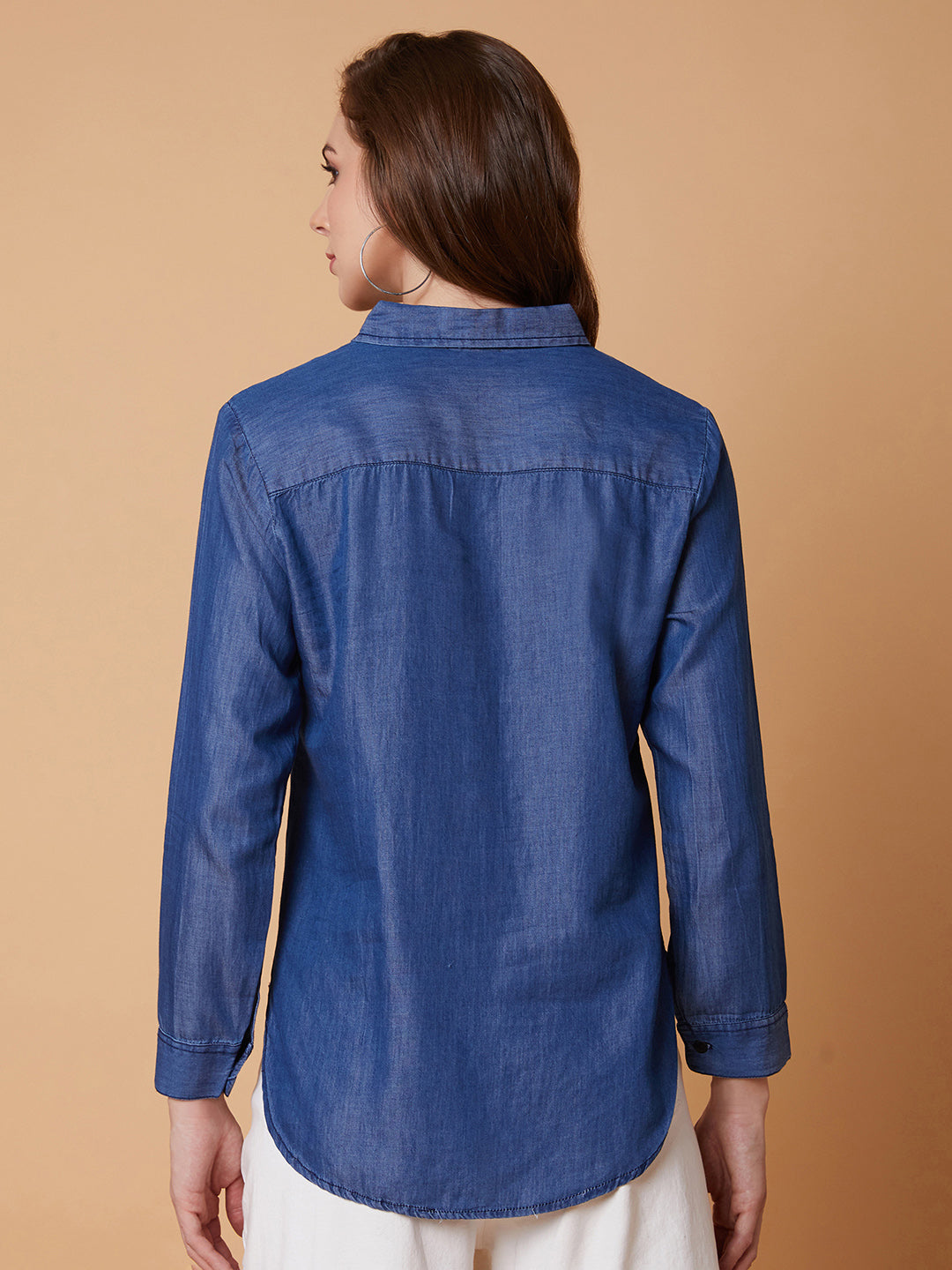 Women Solid Blue Slim Fit Shirt