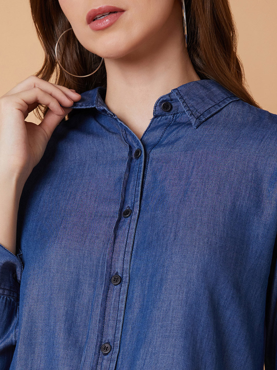 Women Solid Blue Slim Fit Shirt