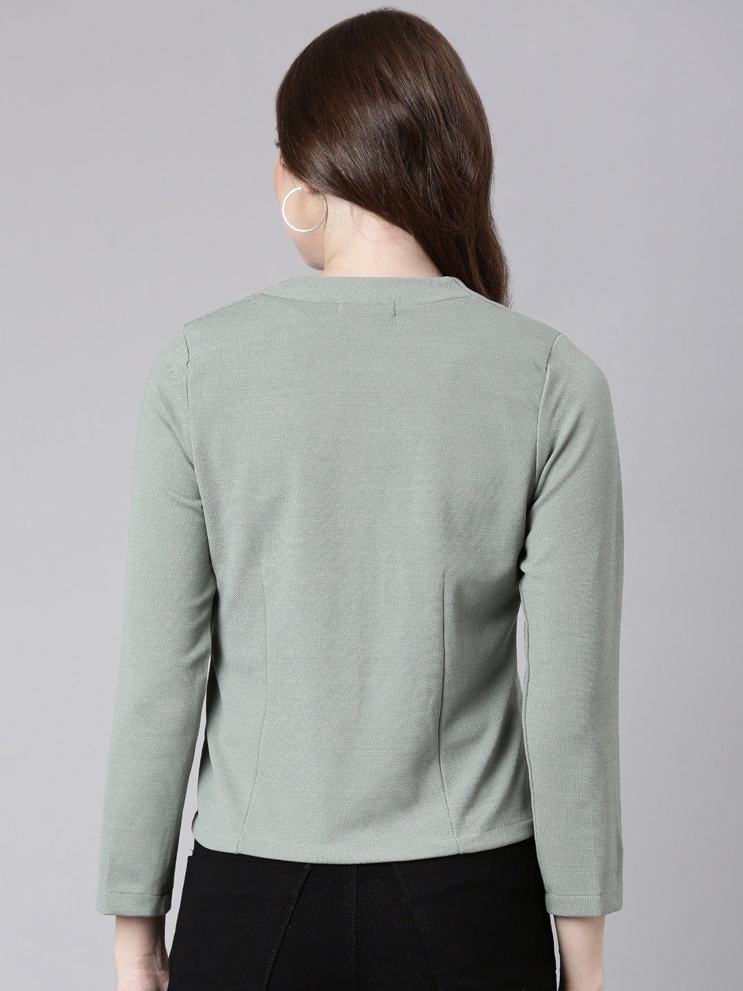 Women's Sea Green Solid Single Breasted Blazer