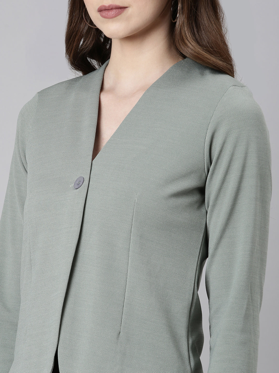 Women's Sea Green Solid Single Breasted Blazer