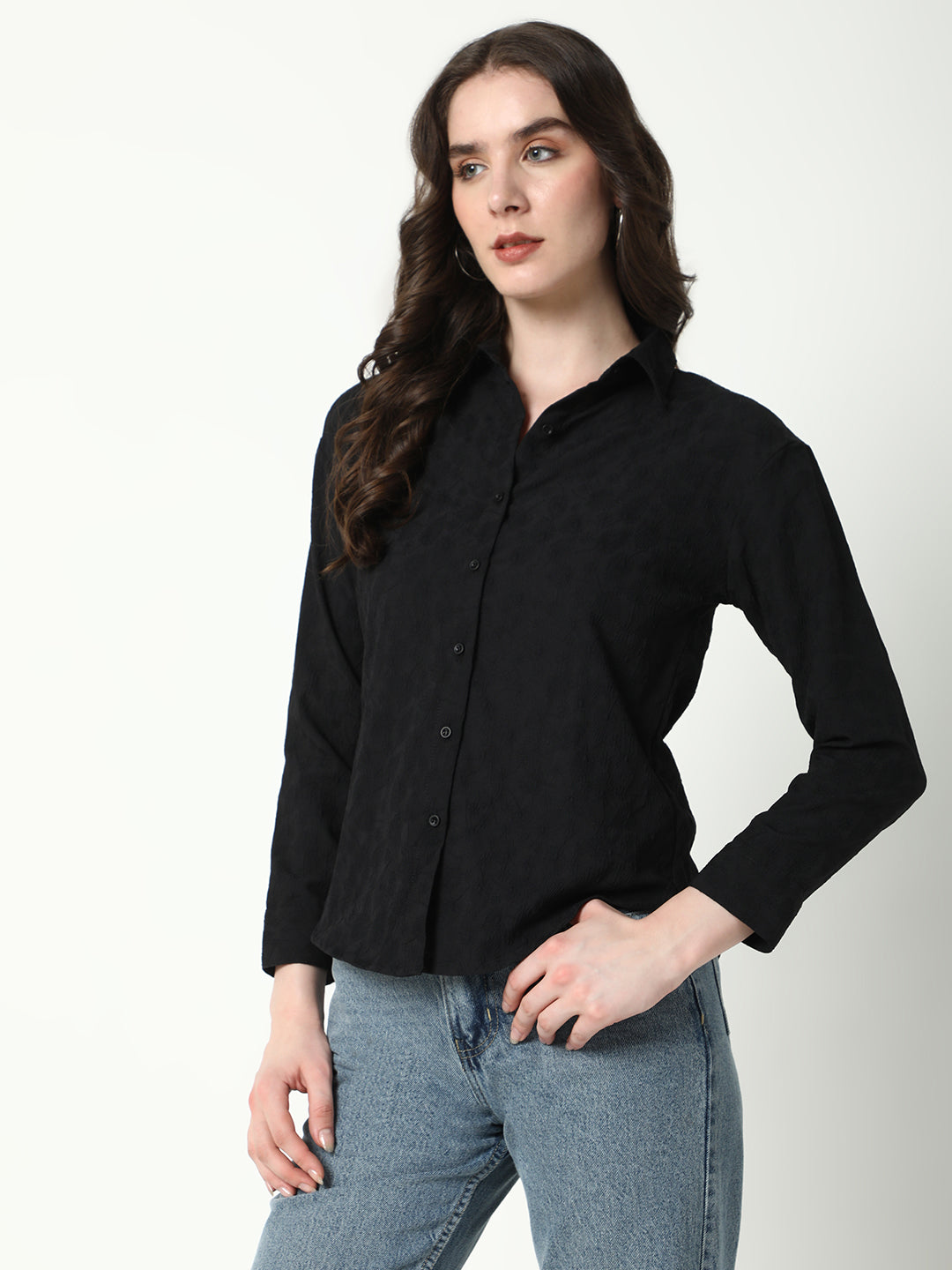 Women Black Textured Shirt