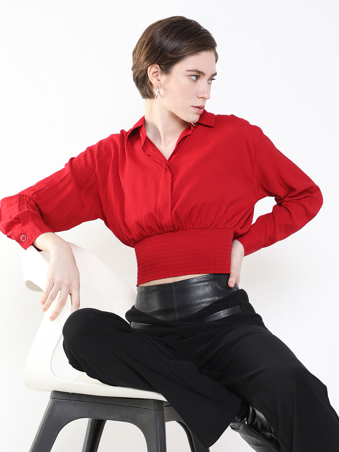 Women Solid Red Top