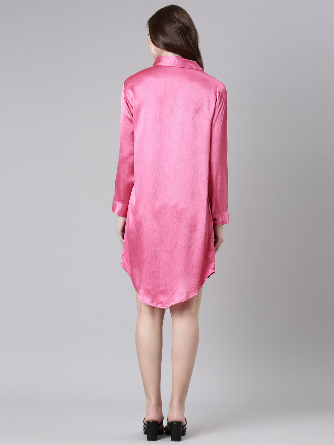 Women Pink Solid Oversized Shirt Style Dress