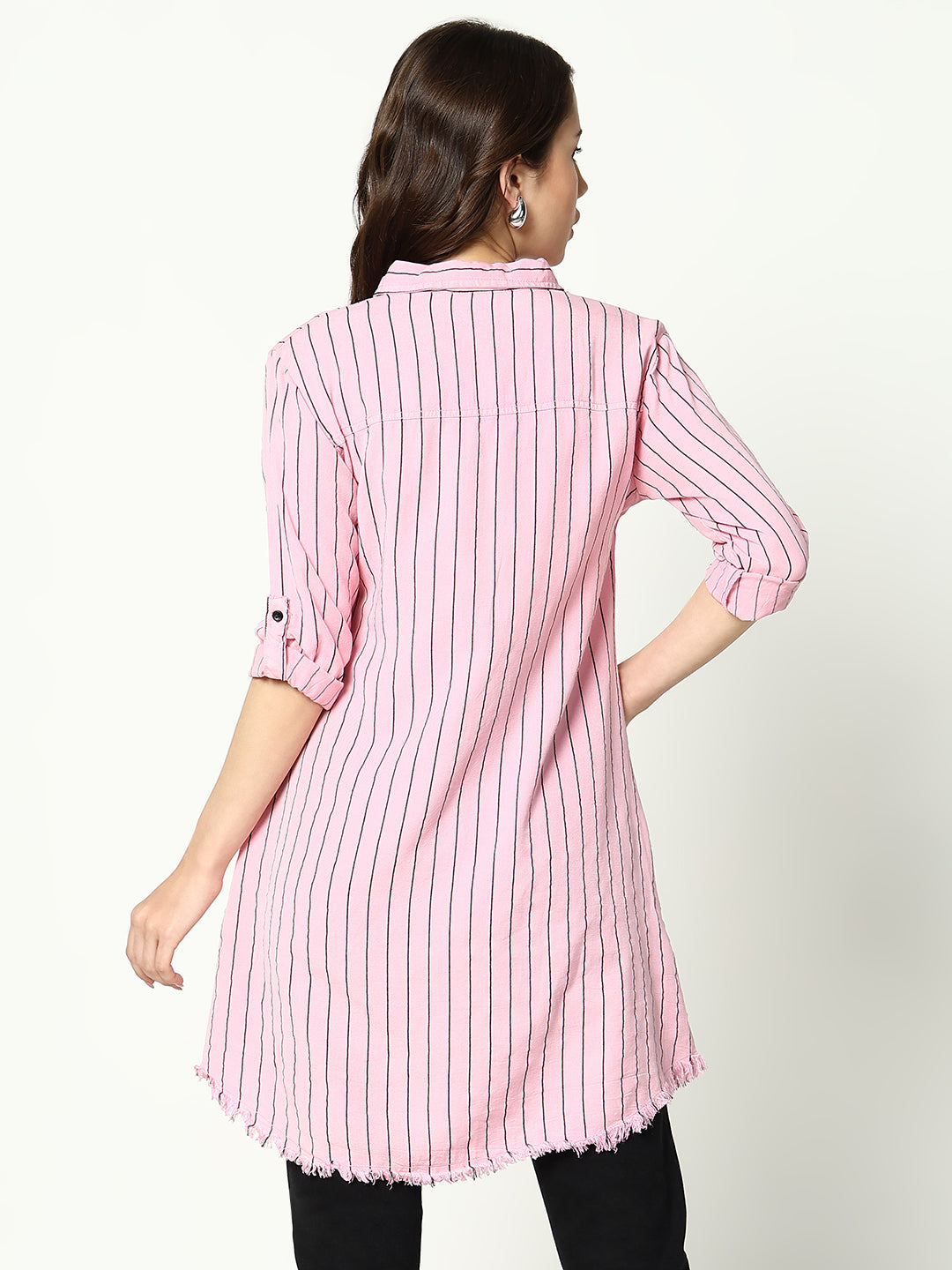 Women's Pink Striped Longline Shirt