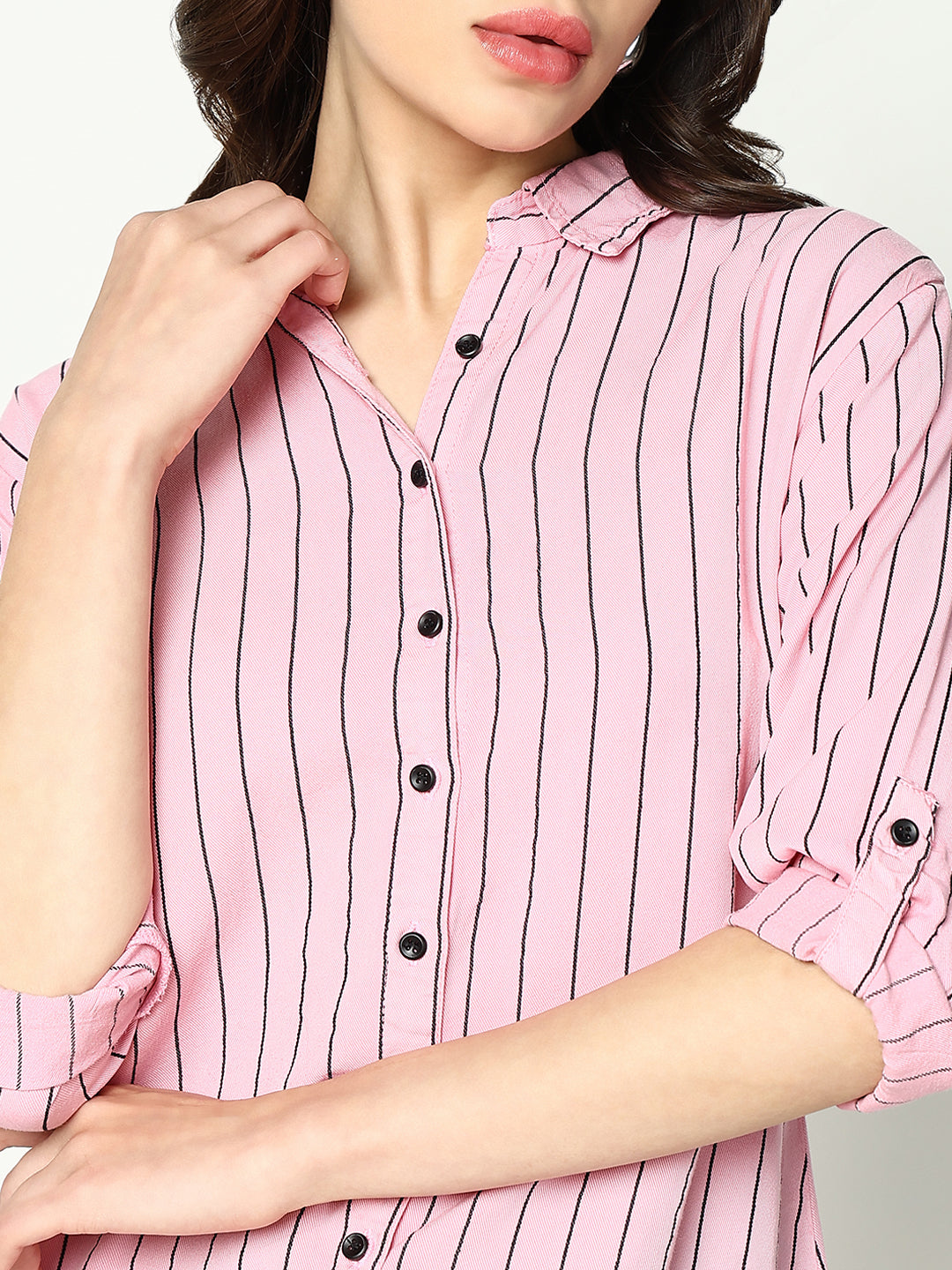 Women's Pink Striped Longline Shirt