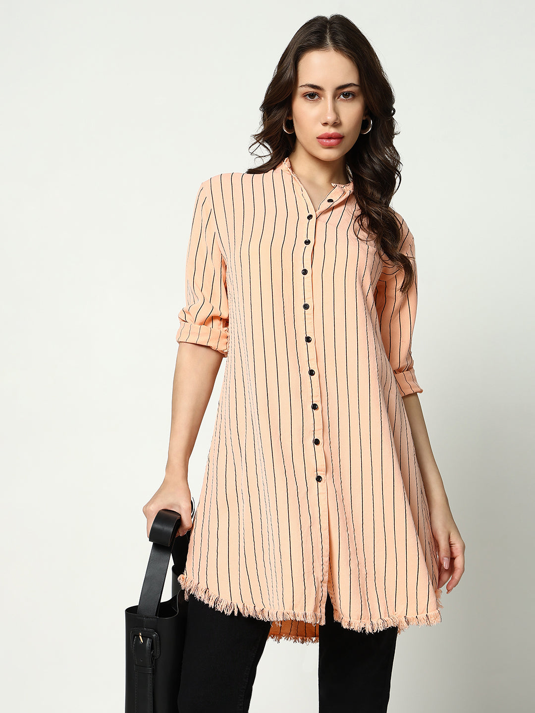 Women's Pink Striped Longline Shirt