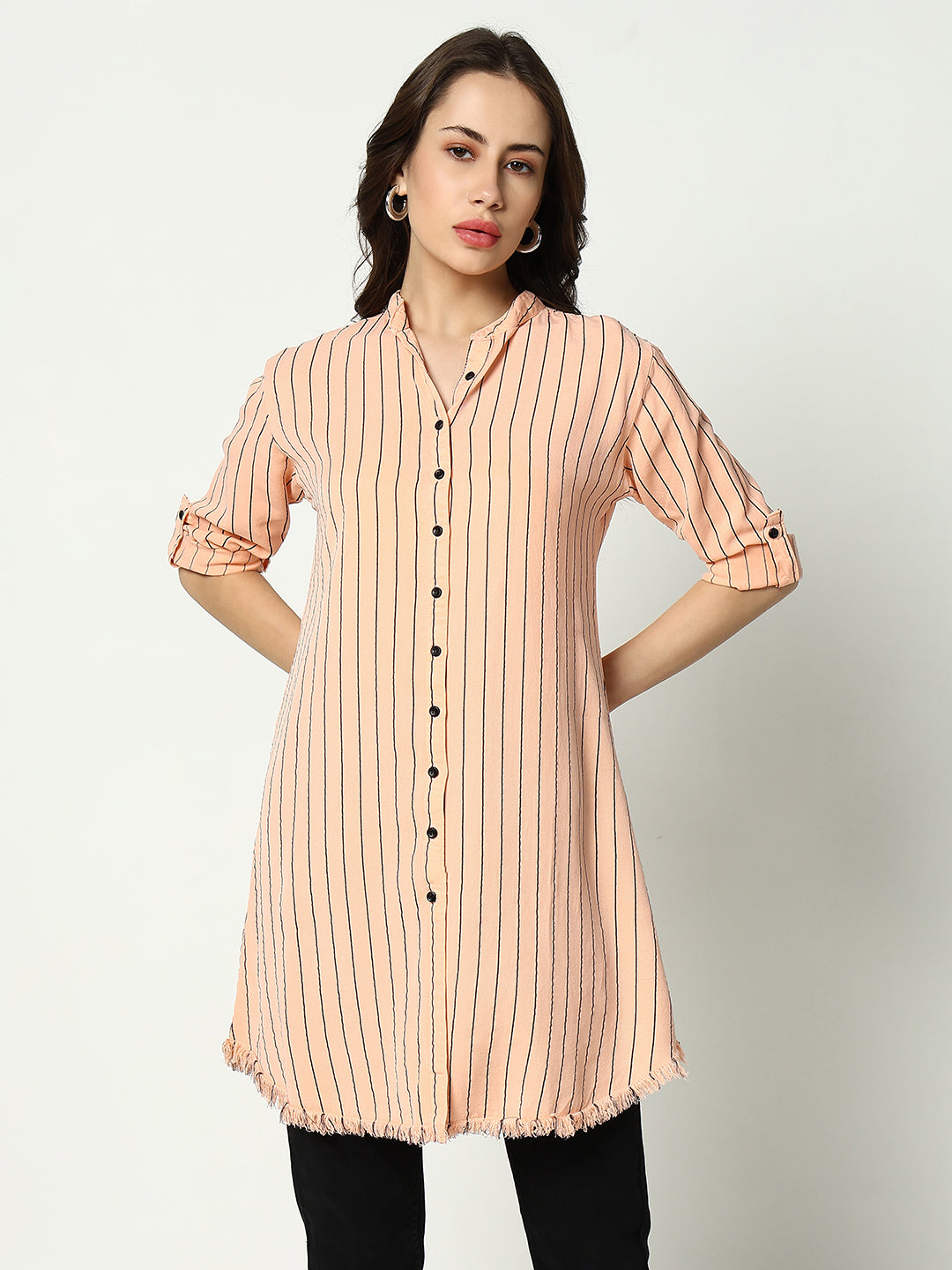 Women's Pink Striped Longline Shirt