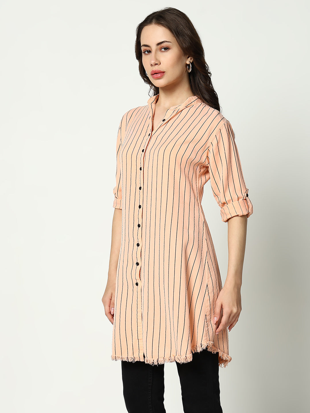 Women's Pink Striped Longline Shirt