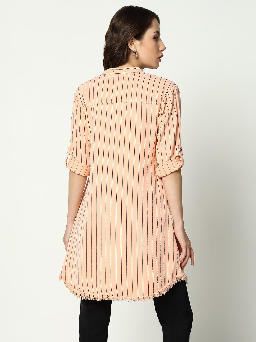 Women's Pink Striped Longline Shirt