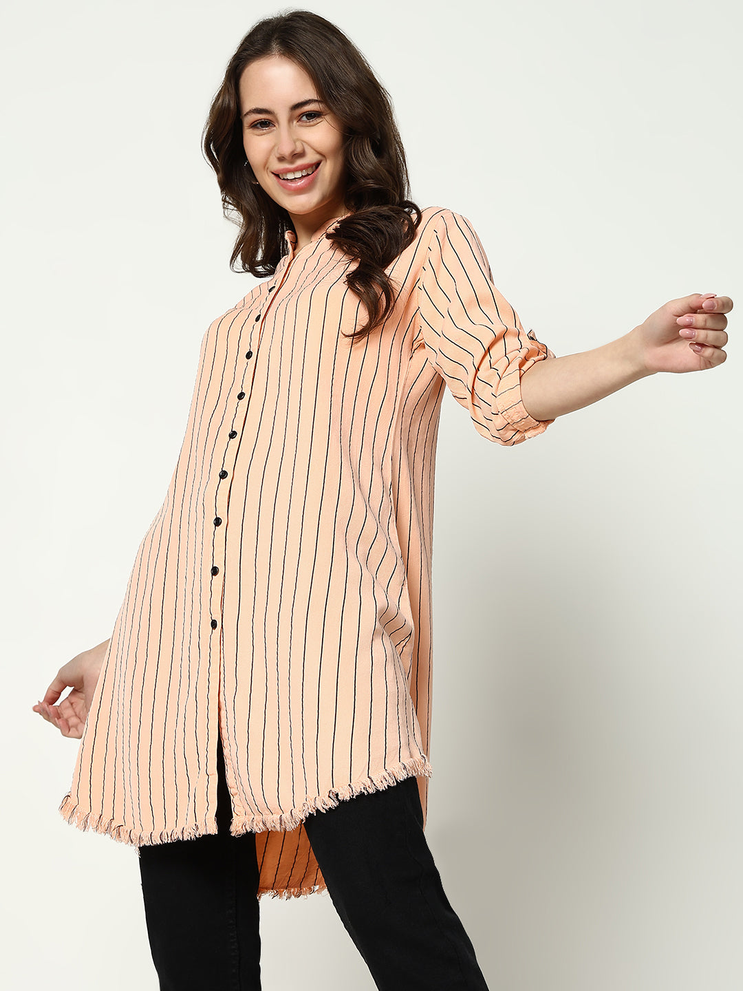 Women's Pink Striped Longline Shirt