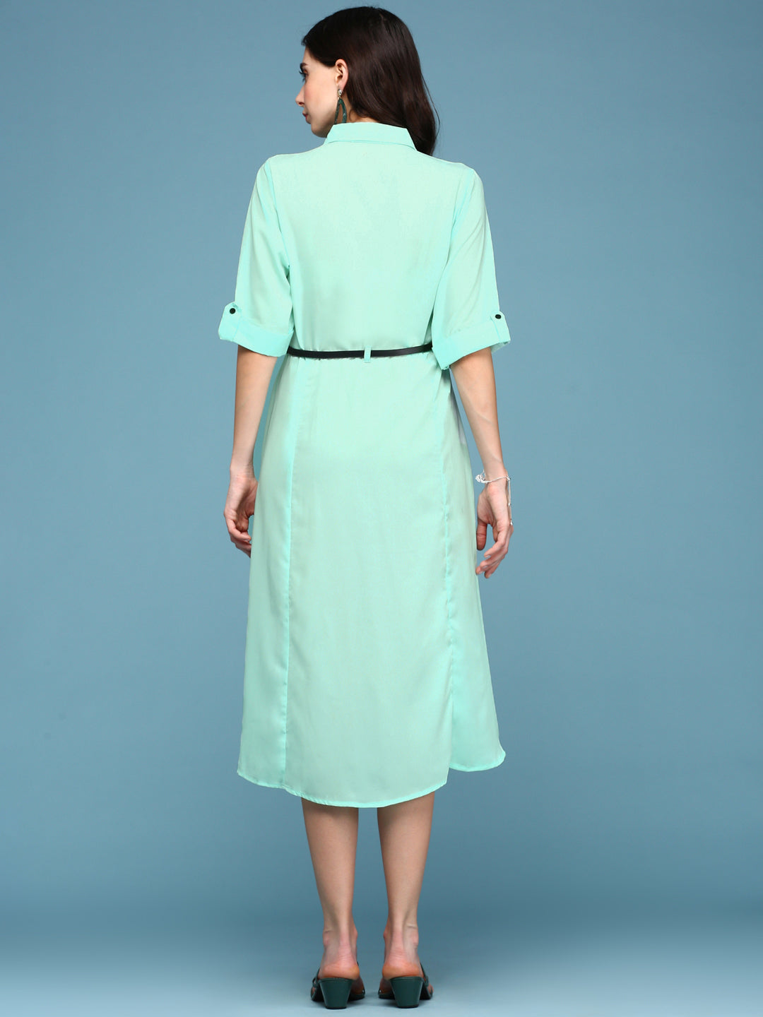 Women's Green Solid A-Line Dress