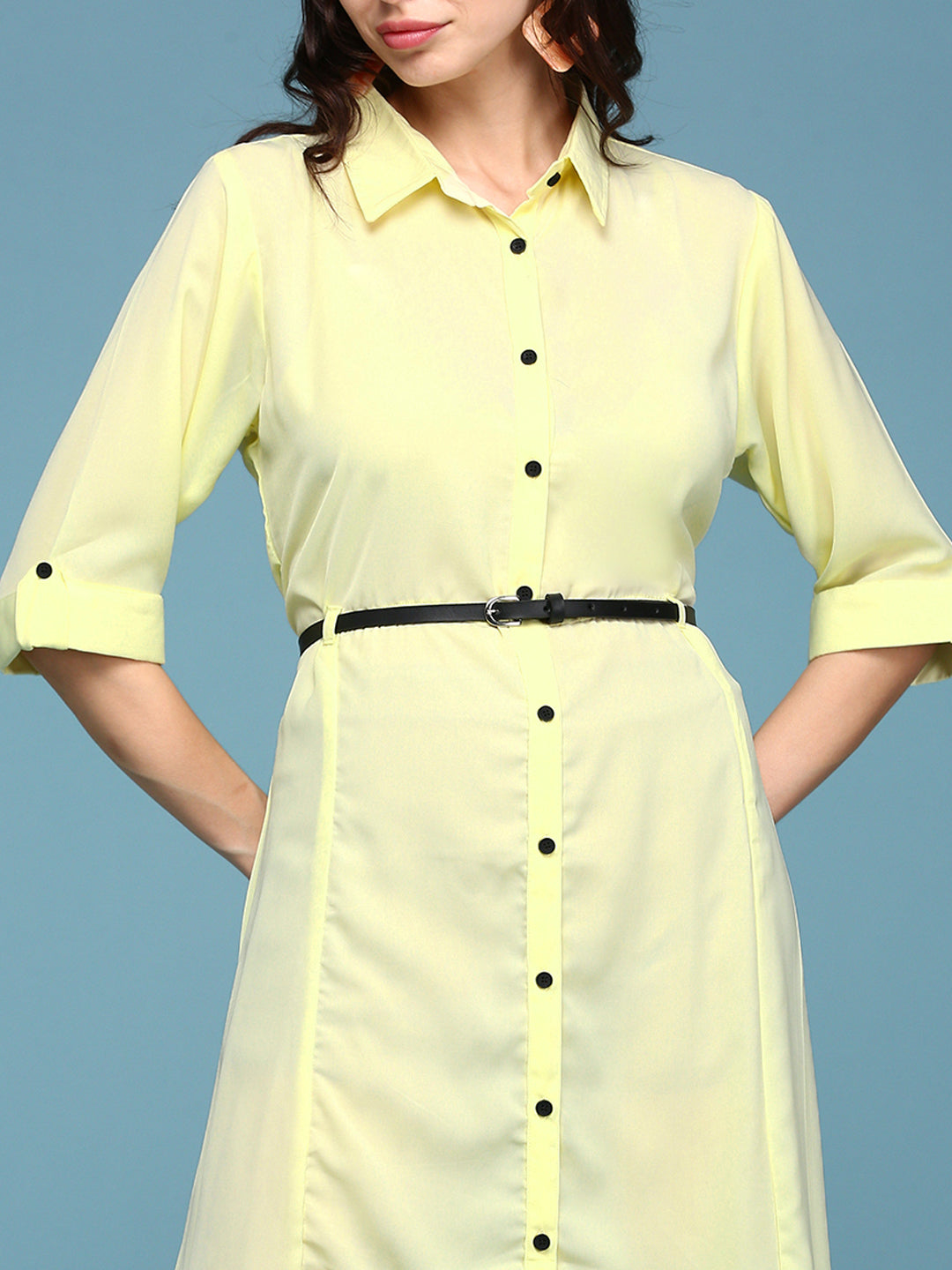 Women's Yellow Solid A-Line Dress