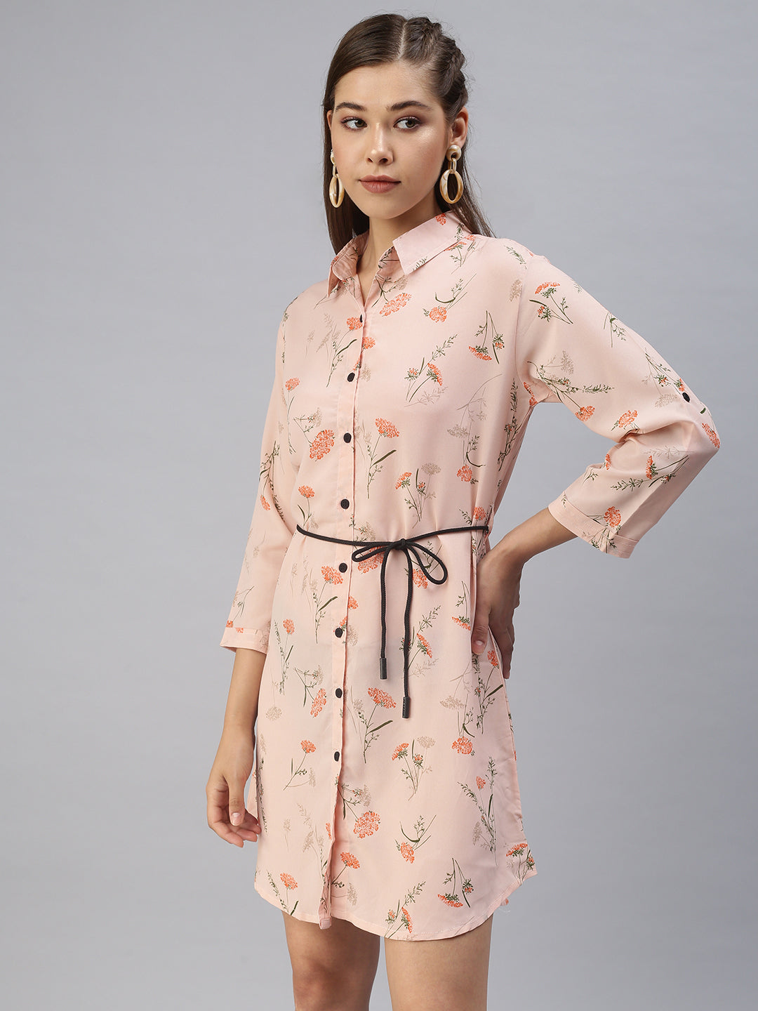 Women Printed Shirt Style Peach Dress