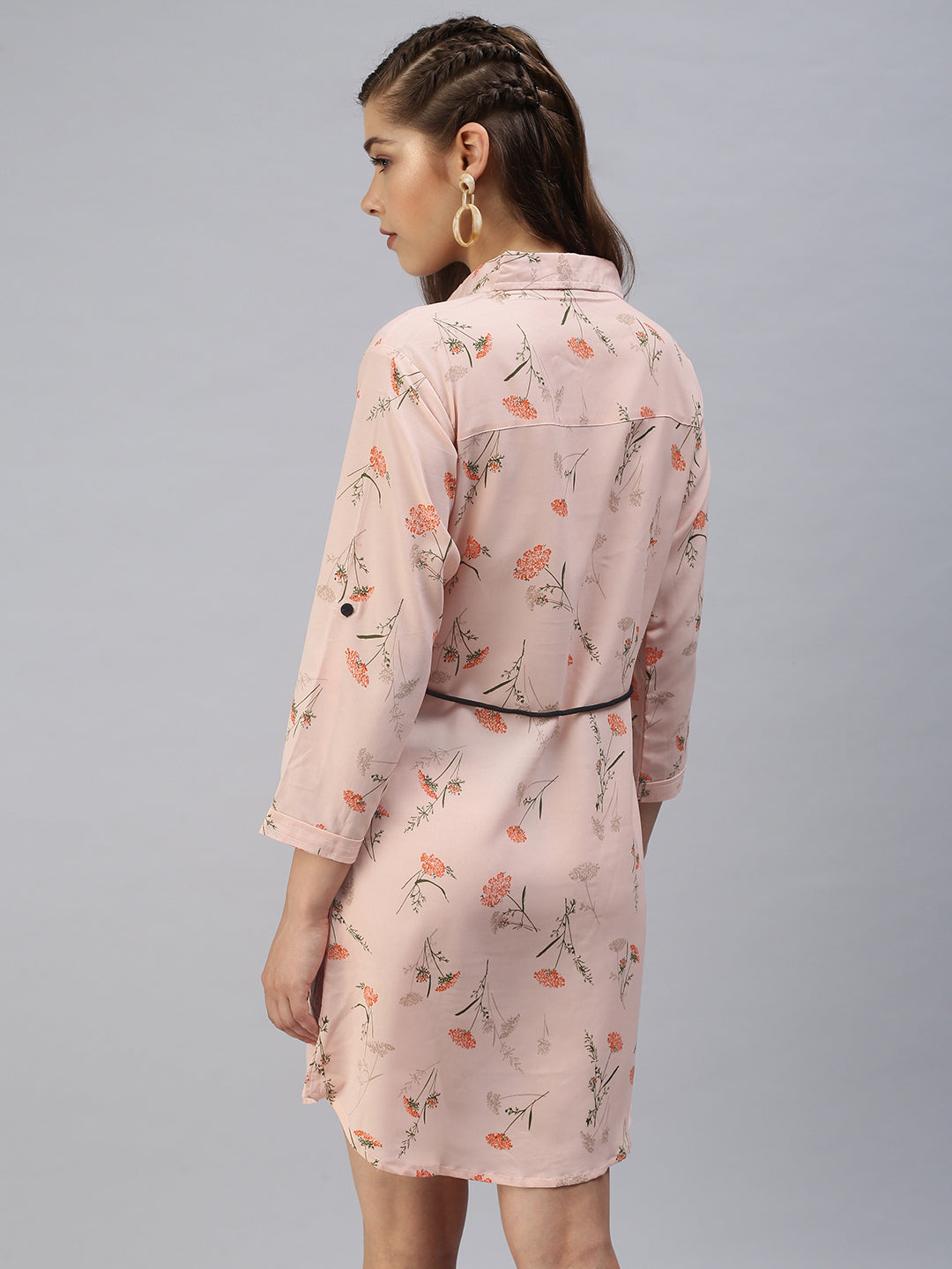 Women Printed Shirt Style Peach Dress